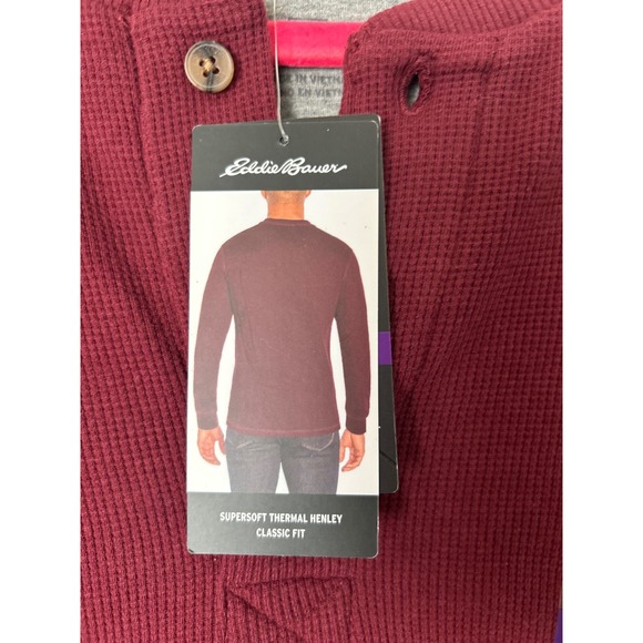 Eddie Bauer Mens Supersoft Thermal Henley Tawny Port Red Waffle Knit Shirt M NEW - Picture 3 of 8